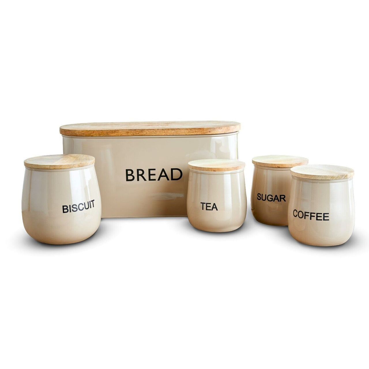 Tower 5 Piece Storage Set Bread Bin Canisters & Biscuit Tin in Latte T826212MSH