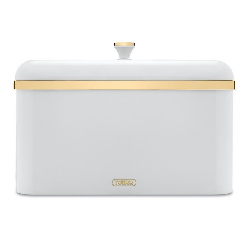 Tower Cavaletto Bread Bin in Optic White with Champagne Gold Accents T826130WHT