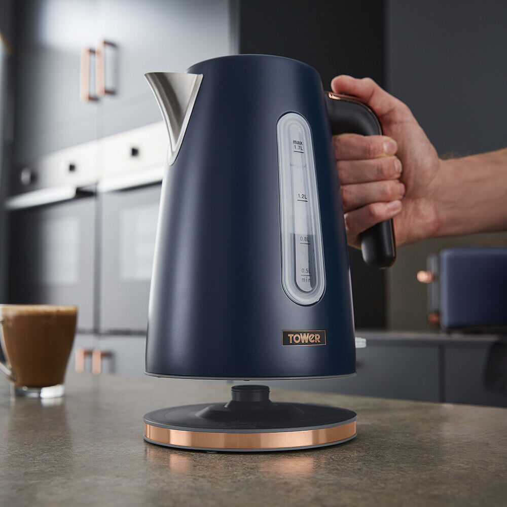 Tower Cavaletto Kettle Navy And Rose Gold Kettle And Toaster
