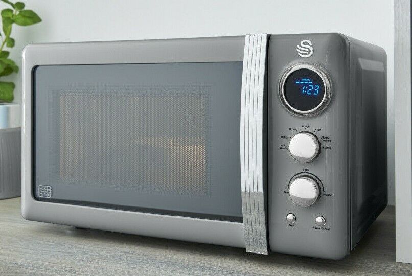 Swan Retro Grey Digital Microwave. 800w 20L Vintage Design Kitchen Microwave