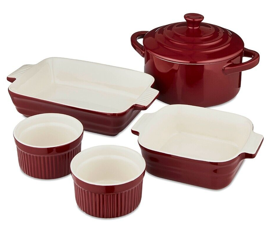 Barbary & Oak Foundry 5 Piece Ceramic Ovenware Gift Set Bordeaux Red BO875000RED