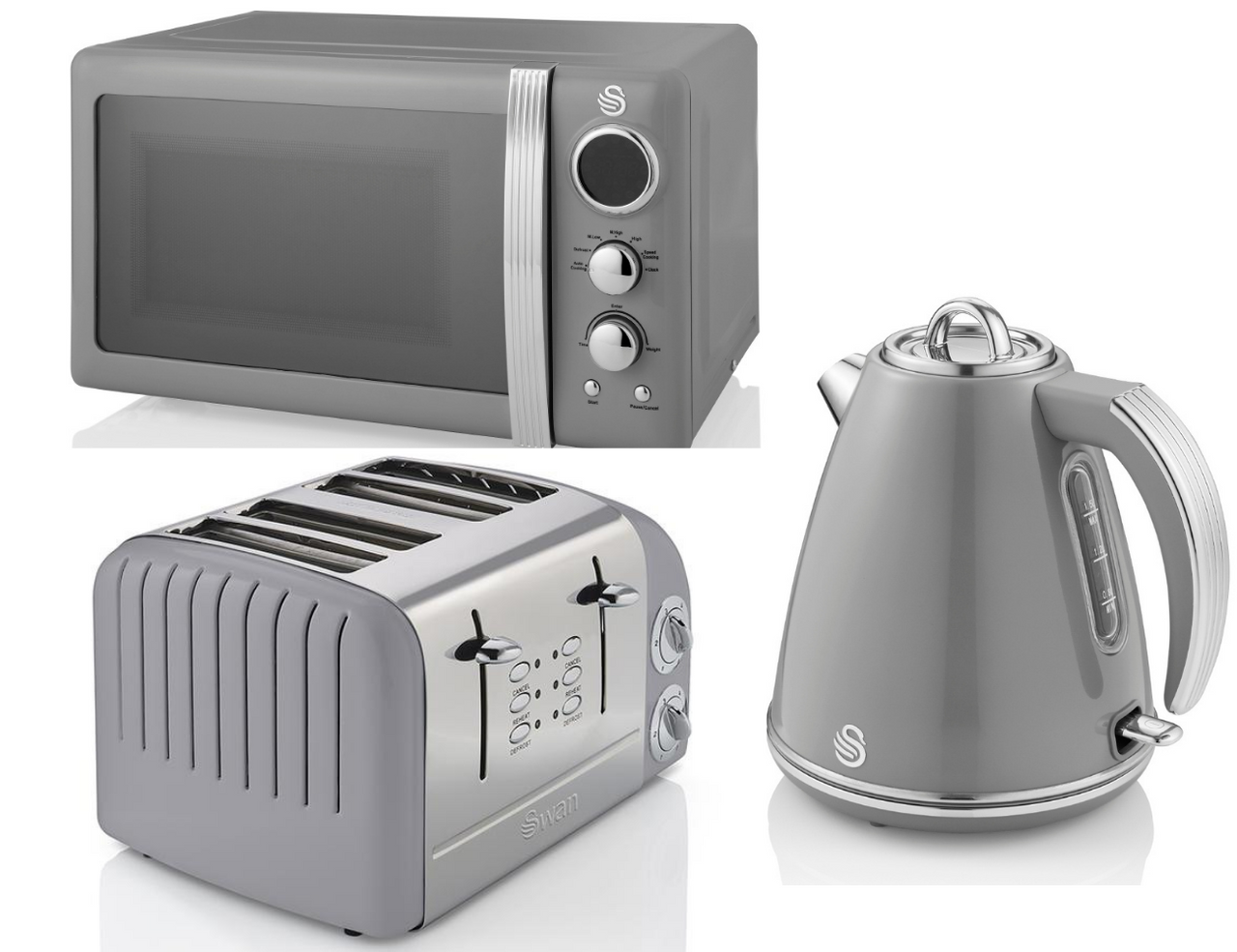 SWAN Retro Grey Jug Kettle 4 Slice ST34020GRN Toaster & 800W Digital Microwave