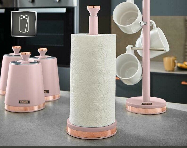 Tower Cavaletto Kitchen Canisters, Mug Tree, Towel Pole Set Pink & Rose Gold