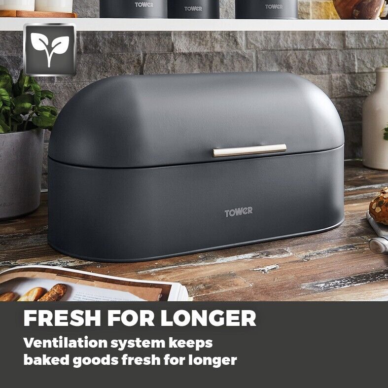Tower Infinity Slate Grey Bread Bin, 3 Canisters & Mug Tree Kitchen Storage Set