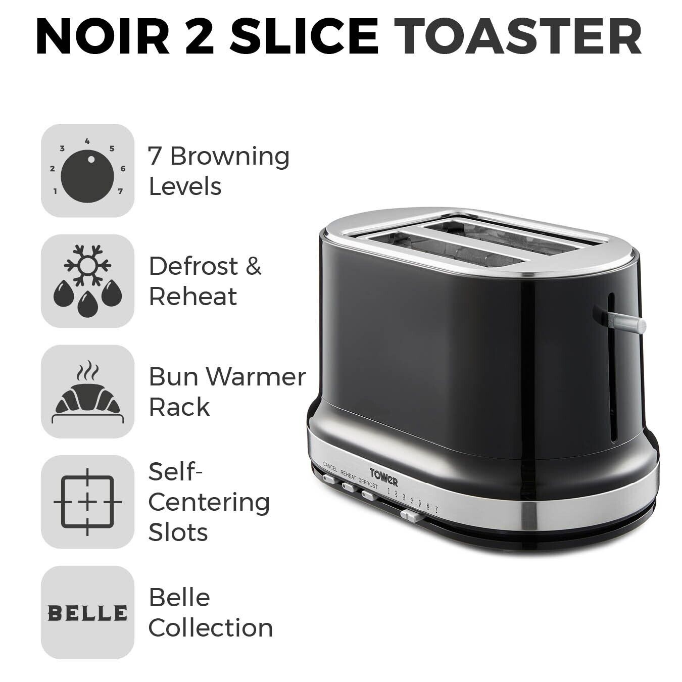 Tower Belle Kettle 2 Slice Toaster & Canisters Set in Noir Black