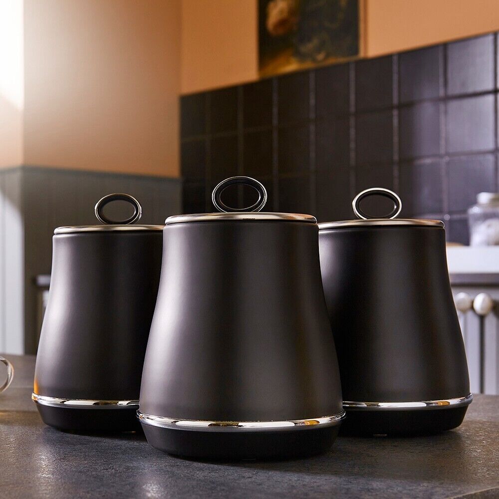 Tower Renaissance Stylish Black Tea, Coffee & Sugar Storage Canisters T826176BLK