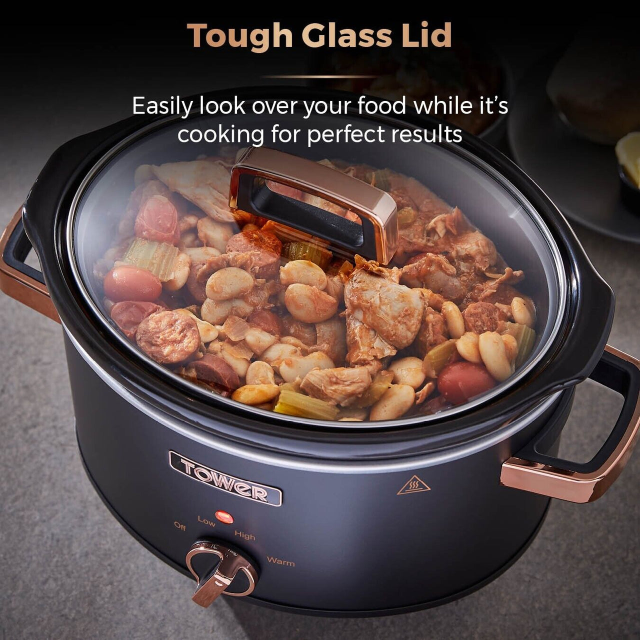 Tower Cavaletto 6.5L Large Slow Cooker Black & Rose Gold Ultra Energy Efficient
