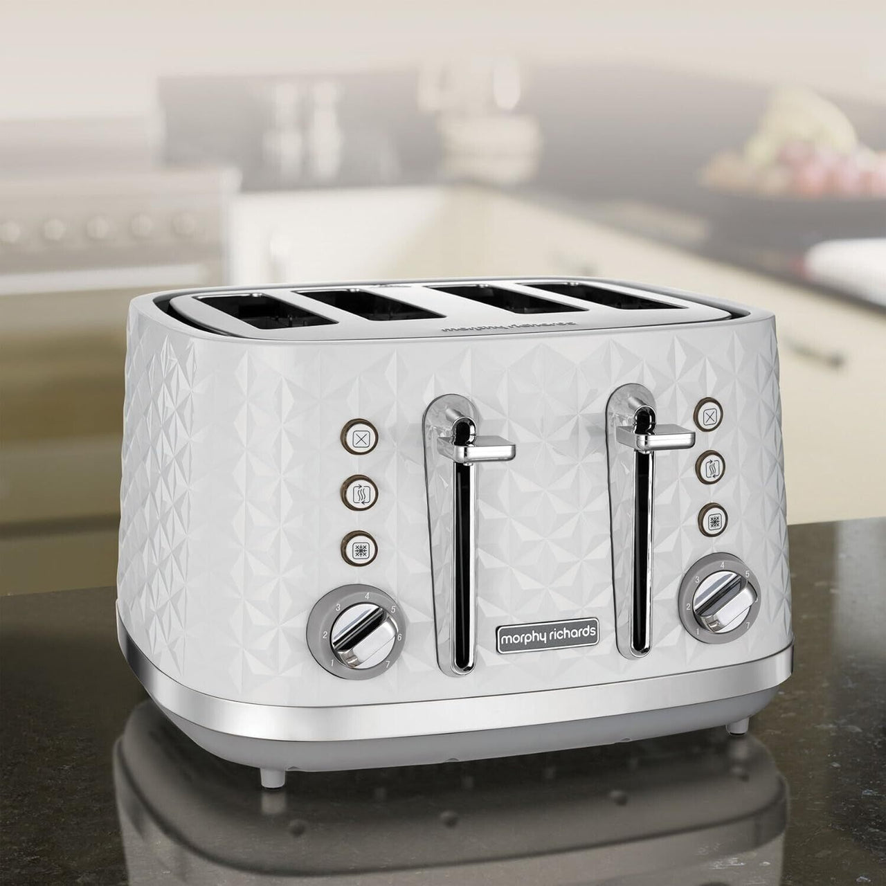 Morphy Richards Vector 4 Slice Toaster in White with Patterned 3D Finish 248134