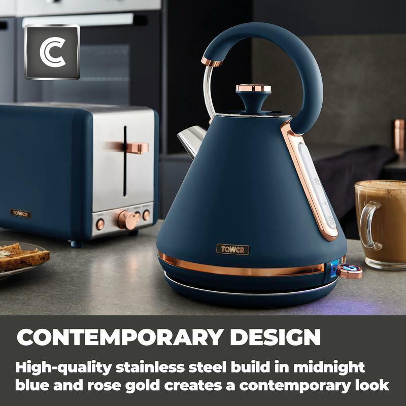 Tower Cavaletto Kettle & 2 Slice Toaster Midnight Blue & Rose Gold