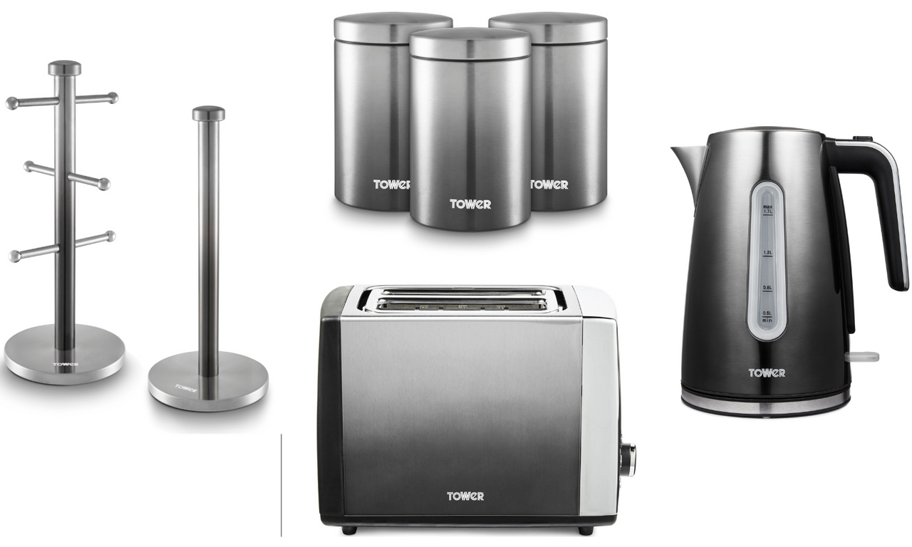 Tower Infinity Ombre Kettle, 2 Slice Toaster  Canisters Mug Tree Towel Pole Grey