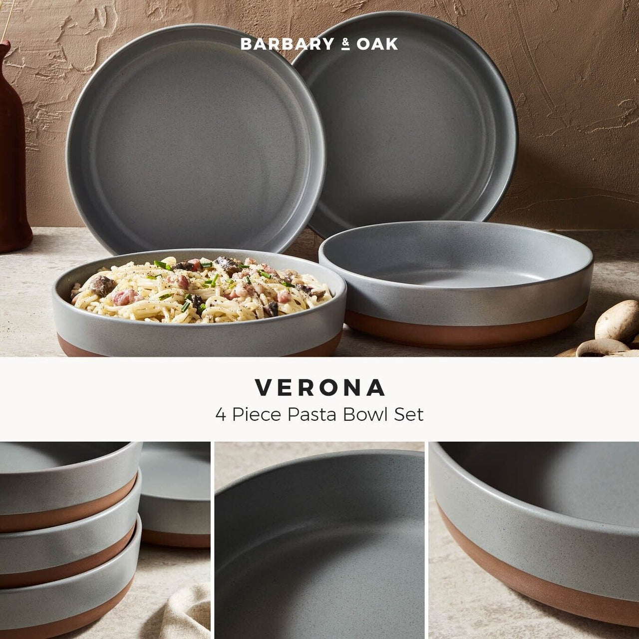 Barbary & Oak Verona Set of 4 Pasta Bowls in Slate BO867015SLT