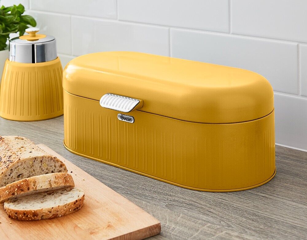 SWAN Retro Yellow Bread Bin Canisters Mug Tree Towel Pole Kitchen Stor