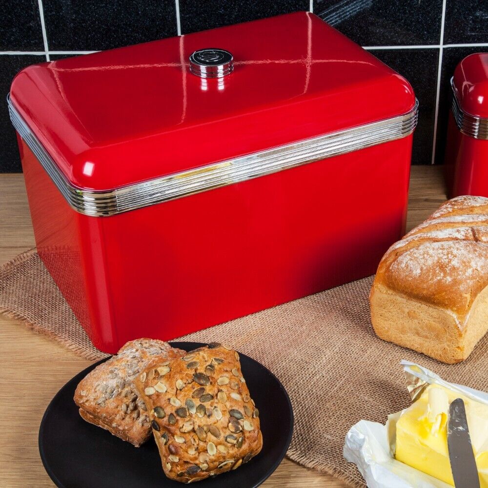 SWAN Retro Red Bread Bin Mug Tree & Towel Pole Matching Kitchen Storage Set