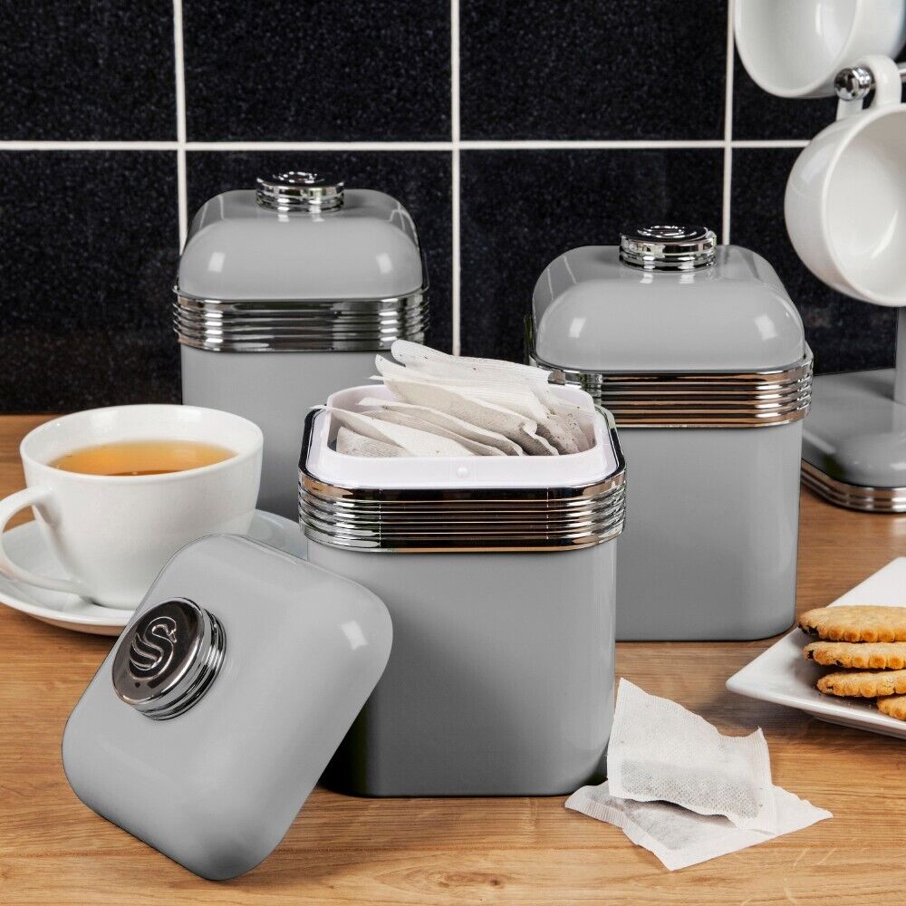 Swan Retro Grey Tea, Coffee Sugar Kitchen Canisters Set SWKA1020GRN