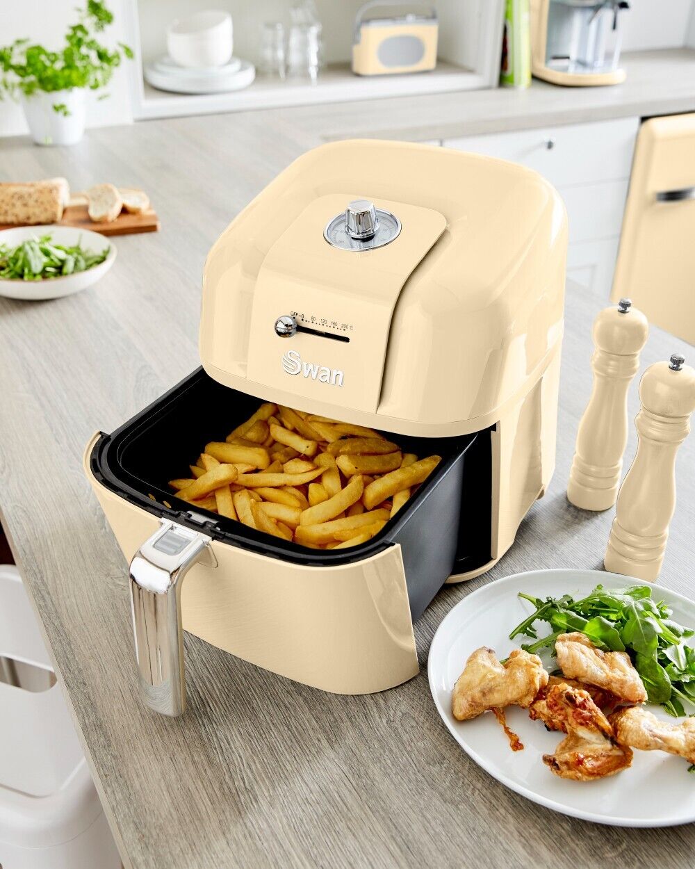 Swan Retro Air Fryer 6L in Cream Healthy Energy Efficient Cooking for the Family
