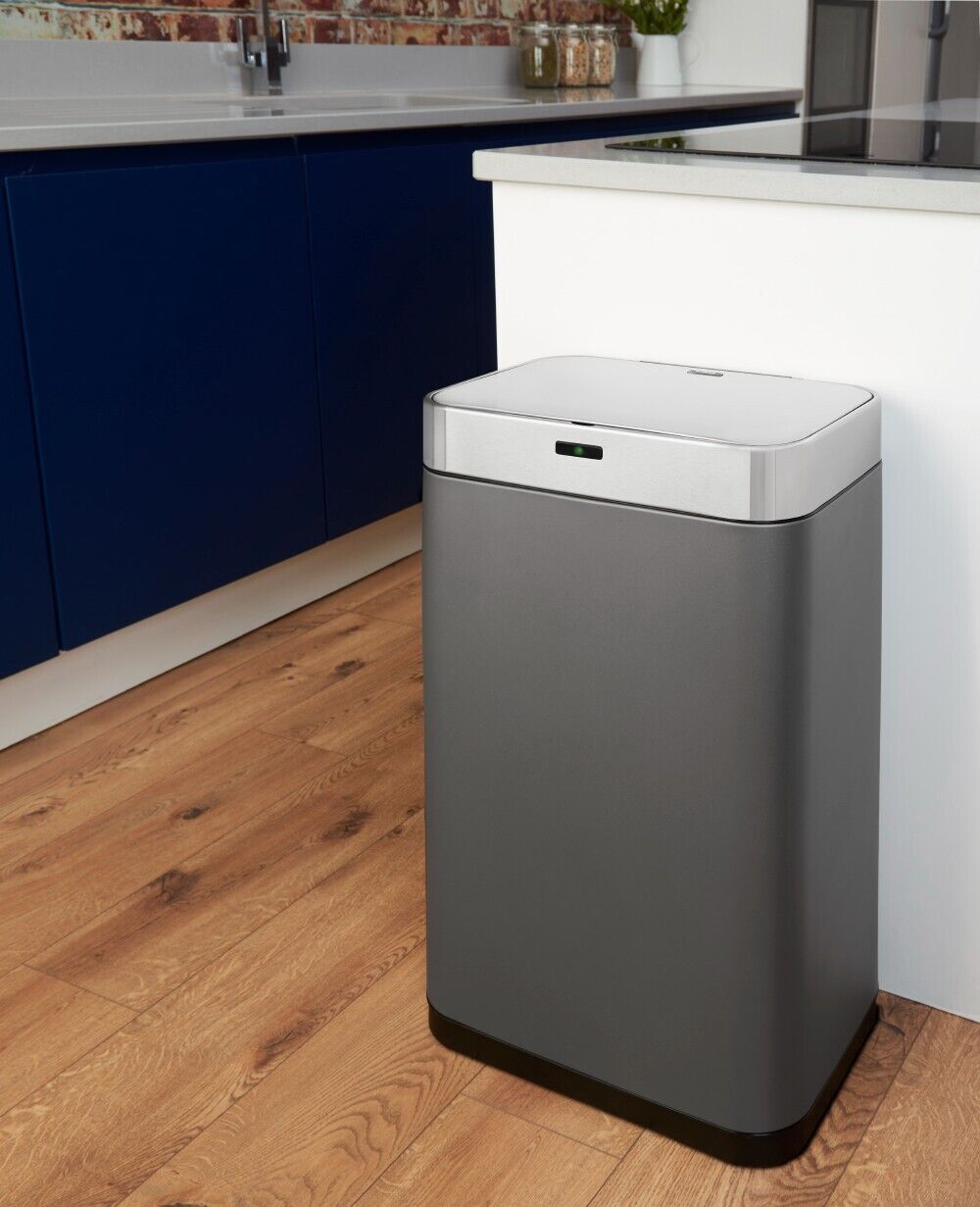 Tower T838001T 75L Rectangular Sensor Bin Titanium | Kitchen Household Waste Bin