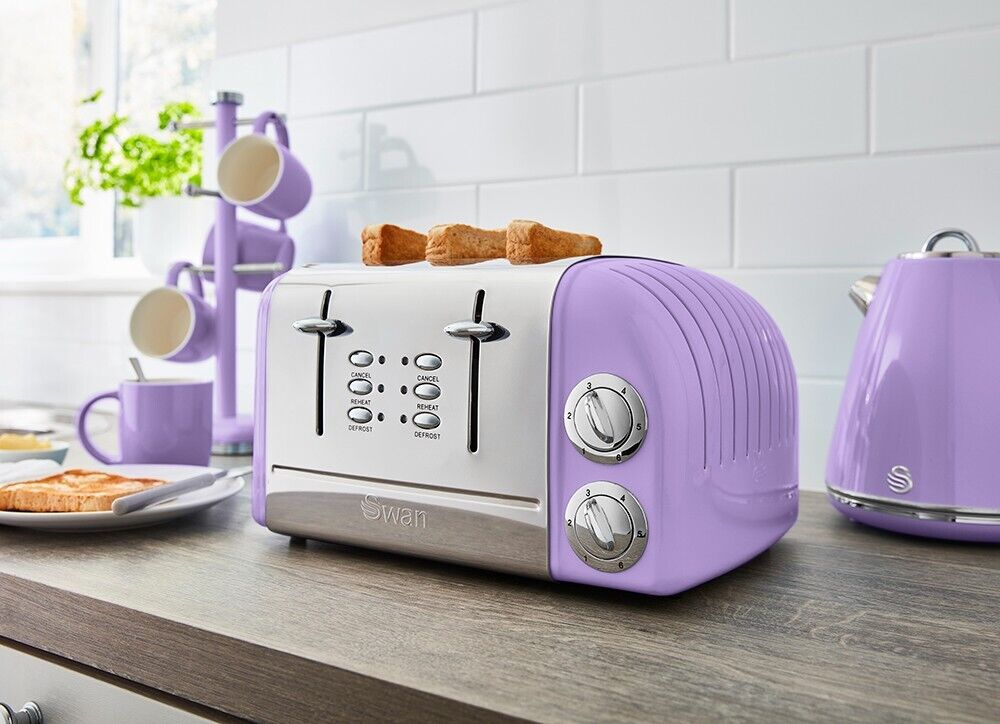 Swan Retro Jug Kettle 4 Slice Toaster ST34020PURN & 800W 20L Microwave in Purple