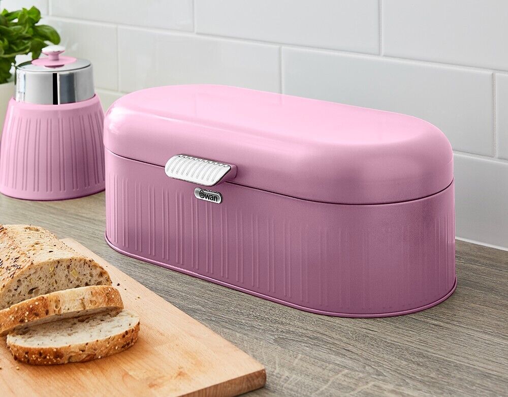 SWAN Retro Pink Bread Bin Tea, Coffee & Sugar Canisters Kitchen Storage Set
