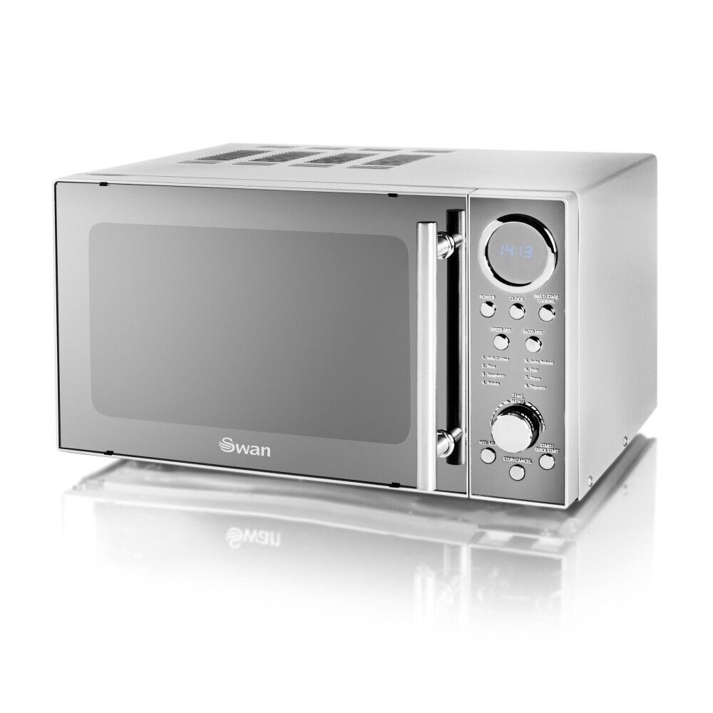 Swan Classics Silver 800W 20L Microwave in Polished Stainless Steel SM3080LN