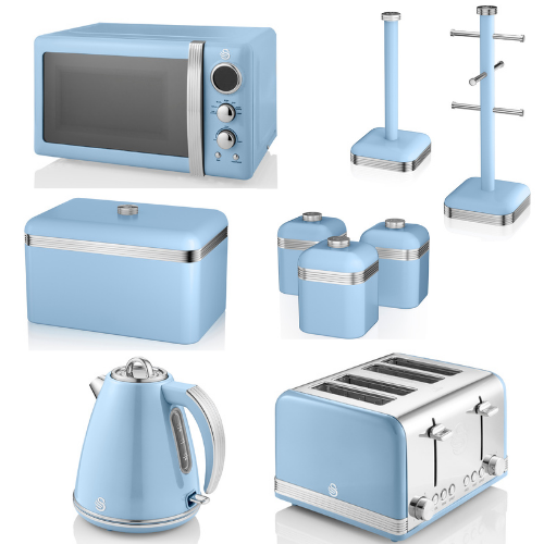 SWAN Retro Kitchen Set of 9 in Blue New Vintage Kitchen Appliances/Accessories