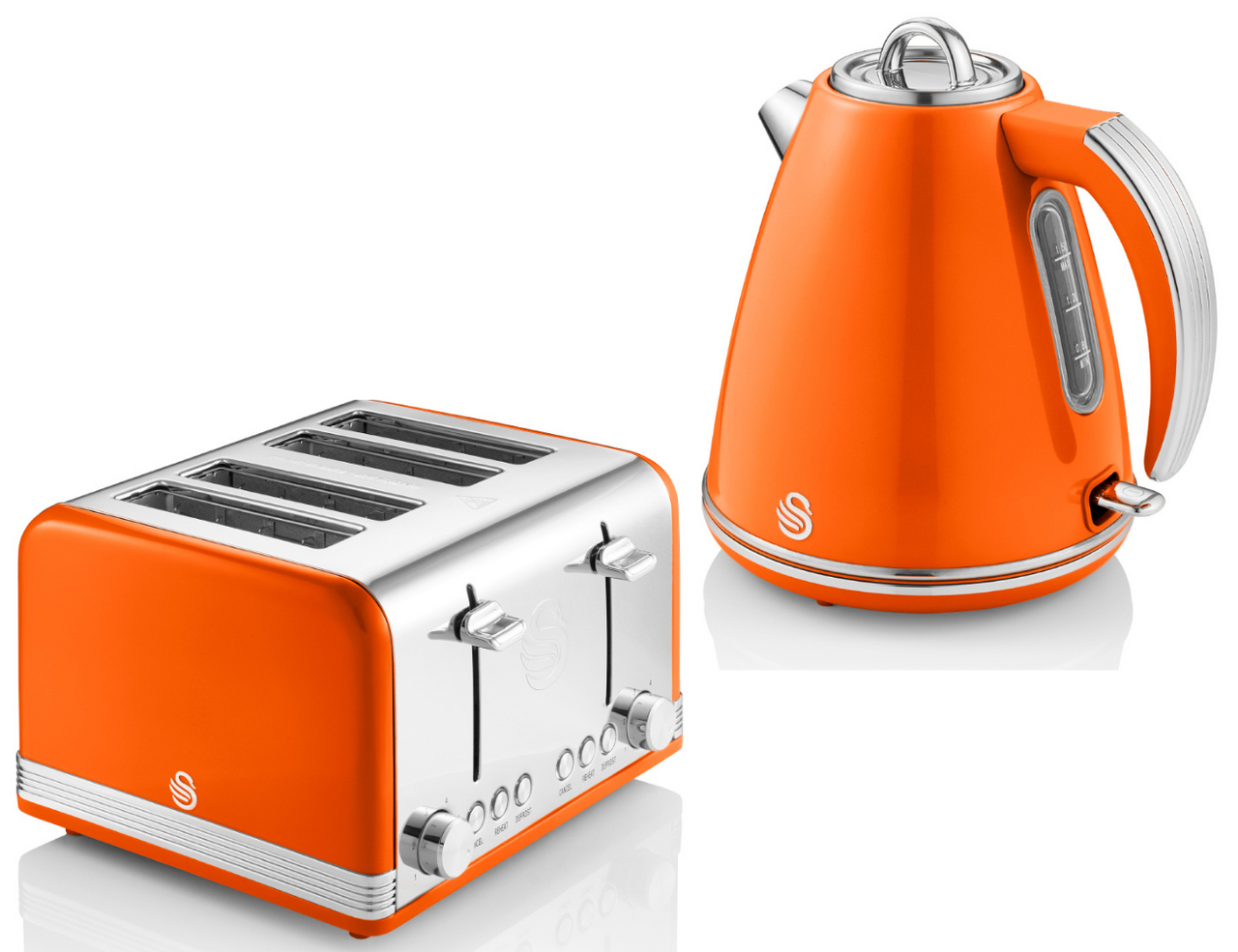 Swan Retro Orange Jug Kettle & 4 Slice Toaster - Vintage Kitchen Electrical Set