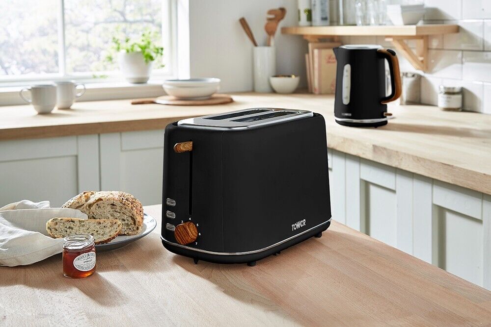 Tower Scandi Set of Black Kettle Slice Toaster Piece Kitchen Sto