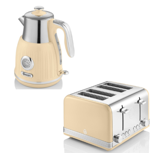 Swan Retro Temperature Dial Kettle & 4 Slice Toaster Cream Vintage Kettle & Toaster Set
