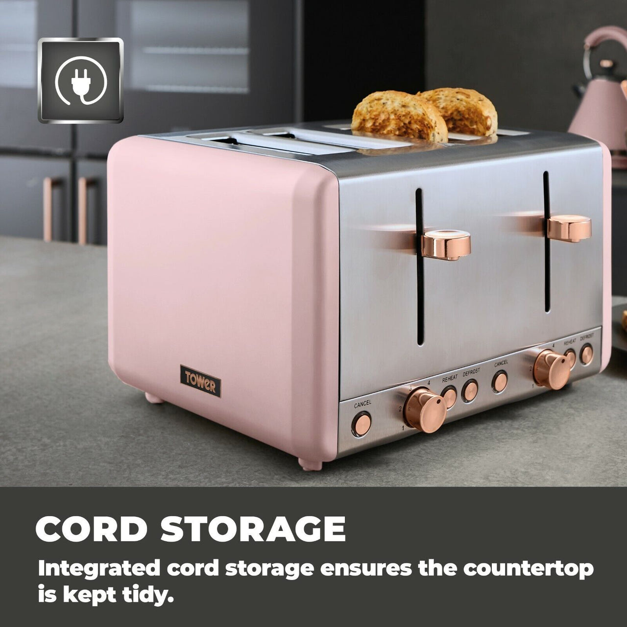 TOWER Cavaletto Kettle Toaster Bread Bin Canisters Mug Tree Towel Pole Pink & Rose Gold