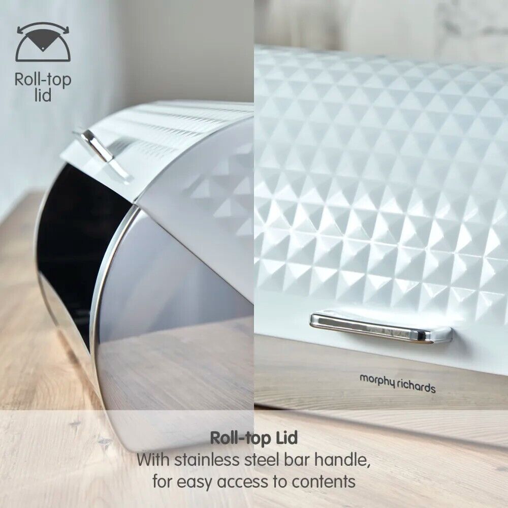 Morphy Richards Dimensions White Roll Top Stainless Steel Bread Bin 978051