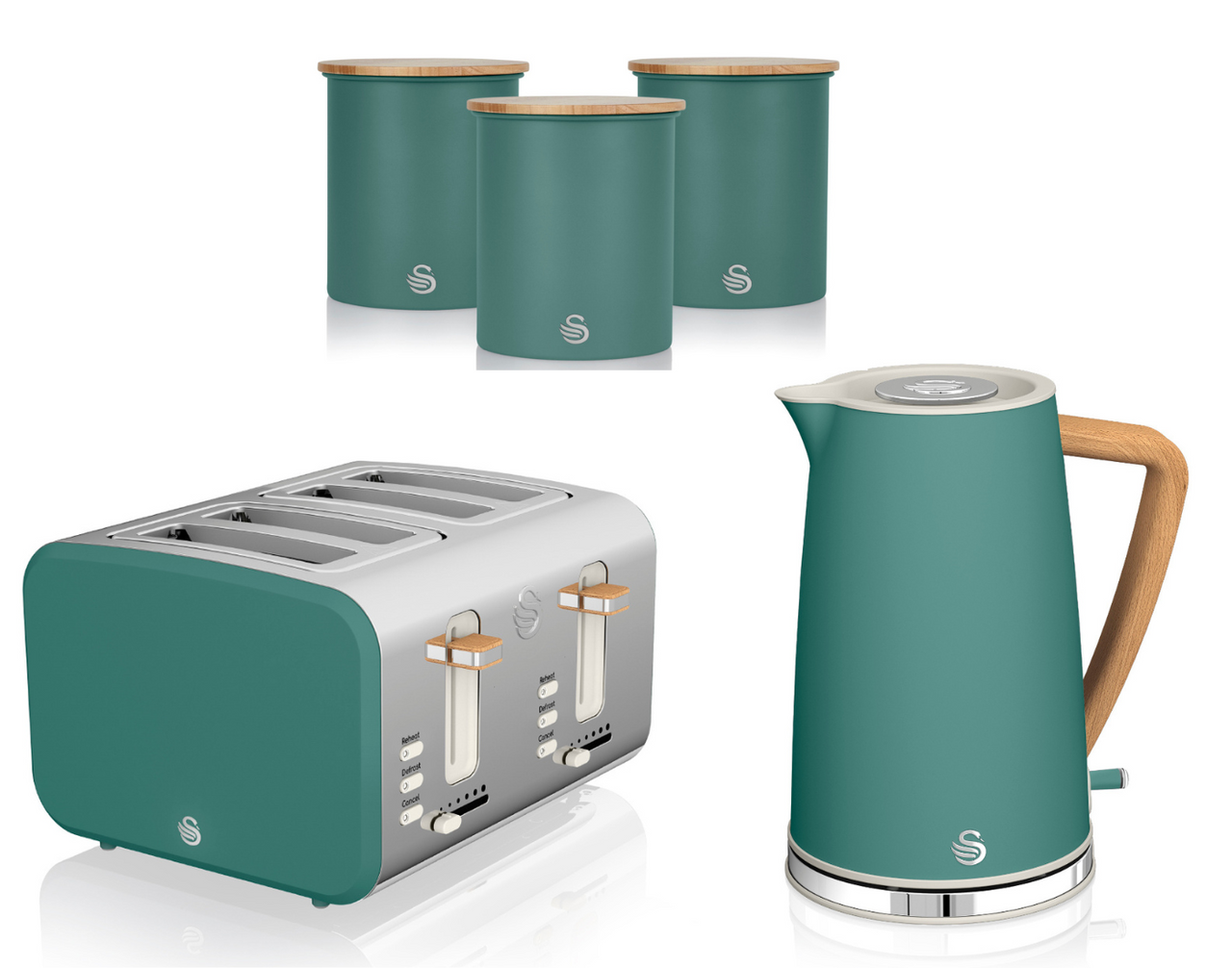 Swan Nordic Green including 1.7L Jug Kettle, 4 Slice Toaster & Canisters Matching Set