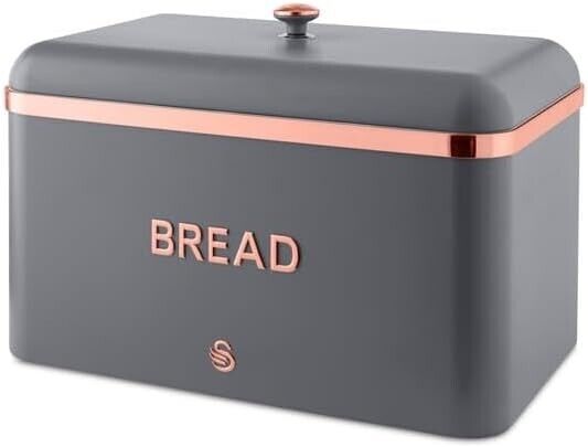 SWAN Carlton Bread Bin Grey & Rose Gold Large Family Size SWKA1018RGN