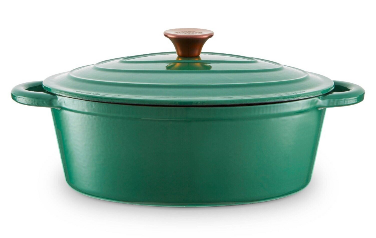 Barbary & Oak 29cm Oval Casserole Dish Cast Iron in Verdigris Green with 25 Year Guarantee