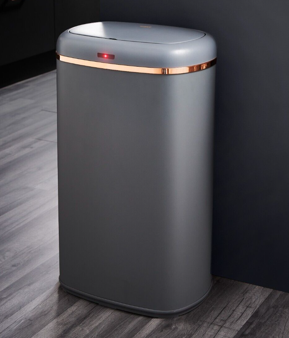 Tower Cavaletto Square 58L Sensor Bin Grey/Rose Gold Household Bin Automatic Lid T838010GRY