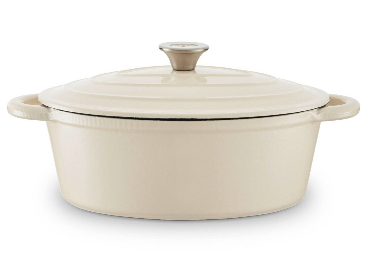 Barbary & Oak Foundry 29cm Oval Cast Iron Casserole Dish in Camembert Cream with 25 Year Guarantee
