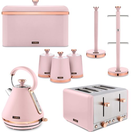 TOWER Cavaletto Kettle Toaster Bread Bin Canisters Mug Tree Towel Pole Pink & Rose Gold