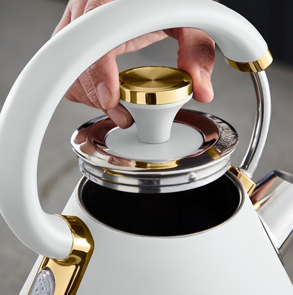 Tower Cavaletto 1.7L 3KW Pyramid Kettle White & Champagne Gold Accents T10044WHT