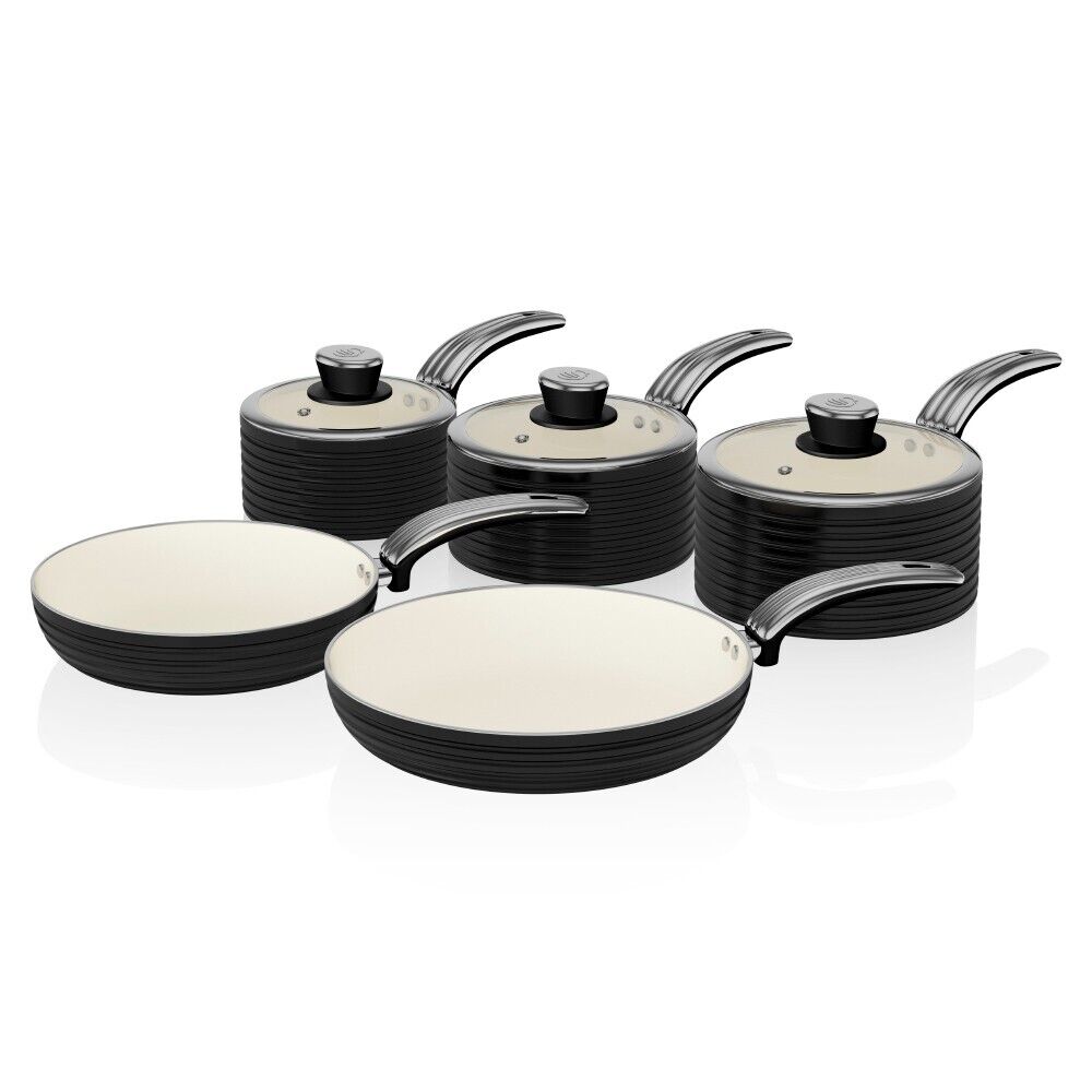Swan Retro 5 Piece Pan Set in Black Vintage Kitchen Cookware.5 Year Guarantee