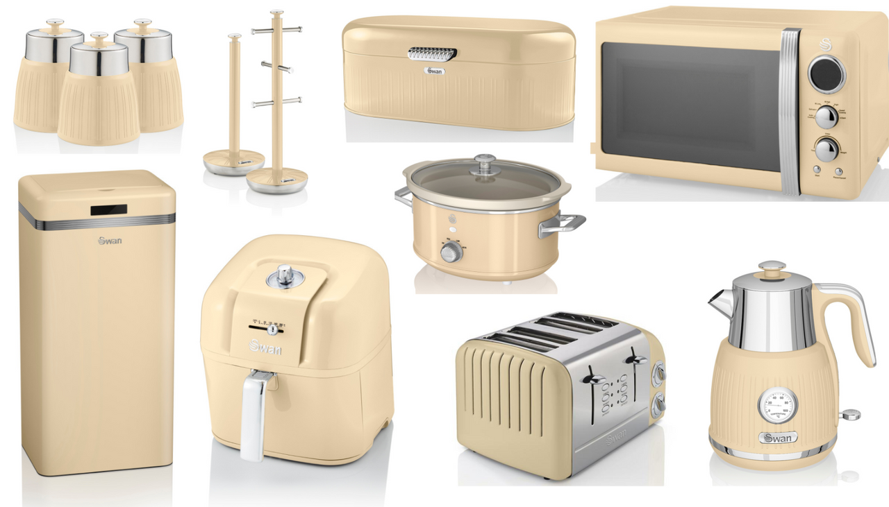 Swan Retro Kettle Toaster Microwave Air Fryer Slow Cooker Sensor Bin & Storage