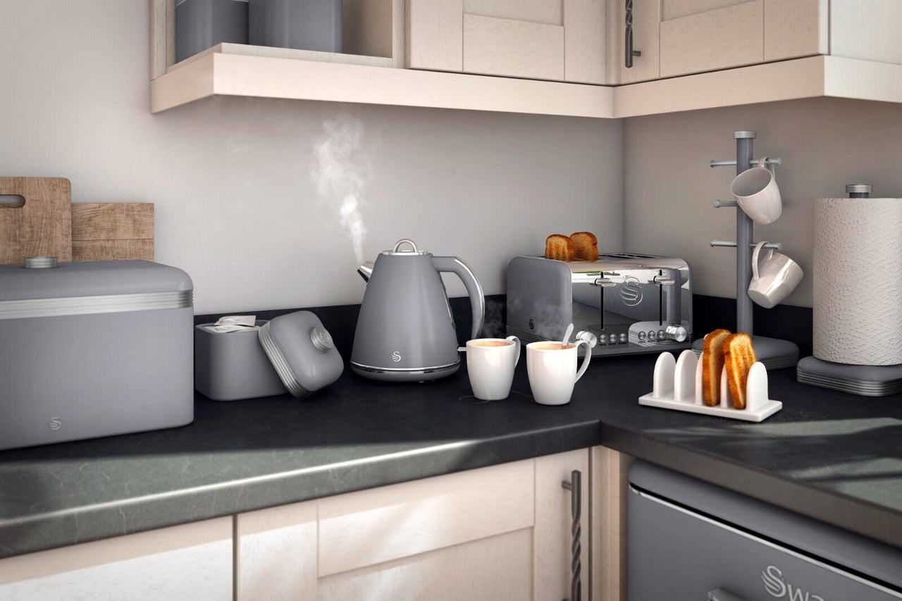 SWAN Retro Grey Breadbin Canisters Matching Kitchen Storage Set