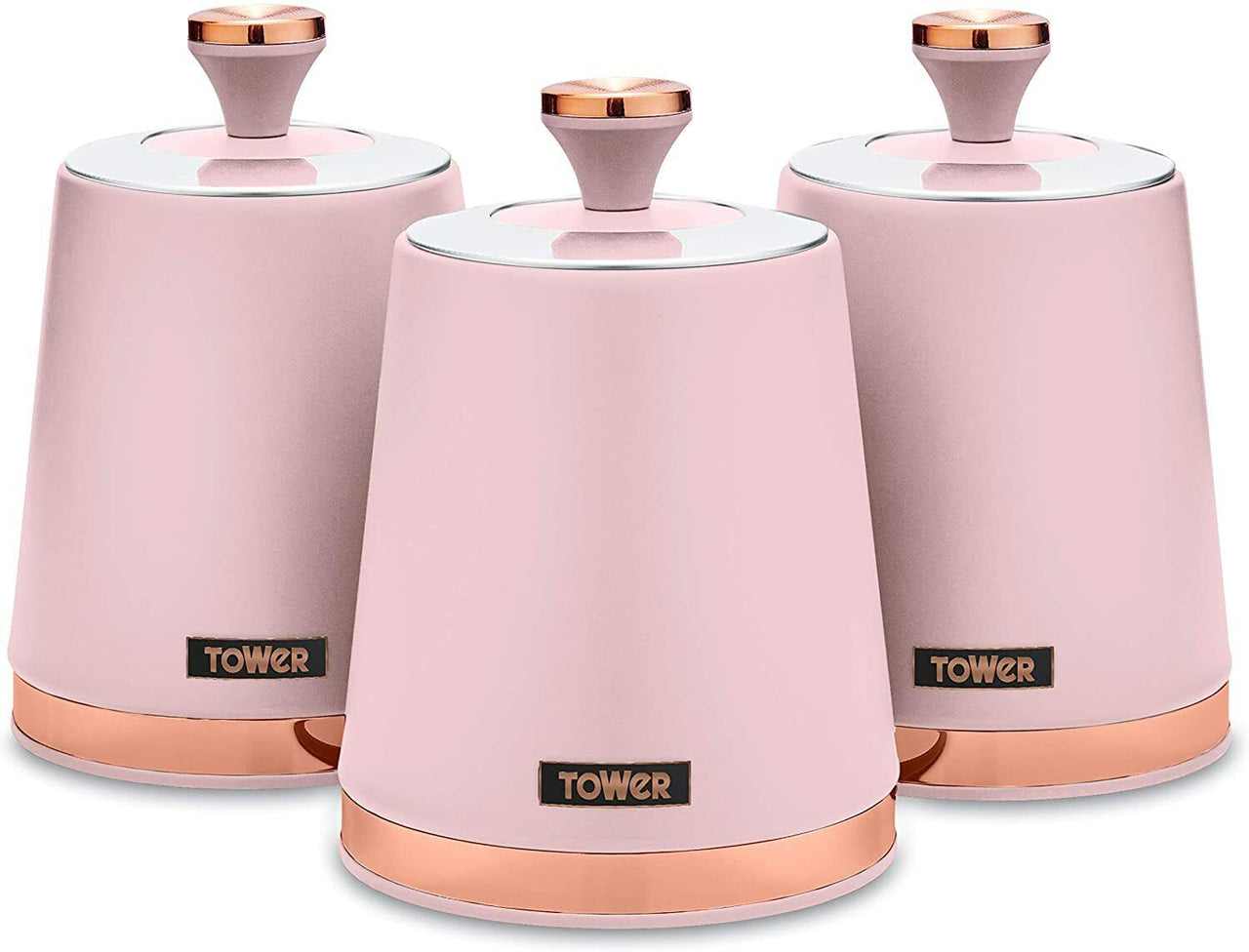 Tower Cavaletto Tea Coffee Sugar Storage Canisters Set Pink & Rose Gold