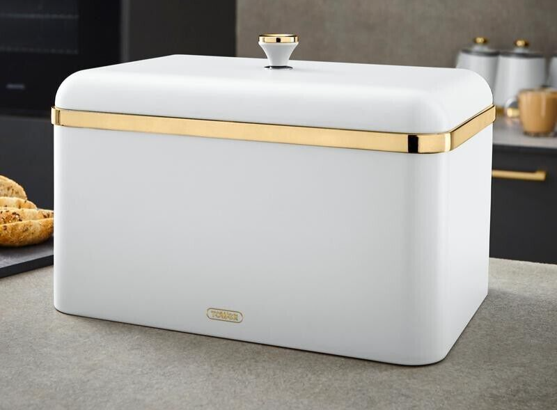 Tower Cavaletto Bread Bin in Optic White with Champagne Gold Accents