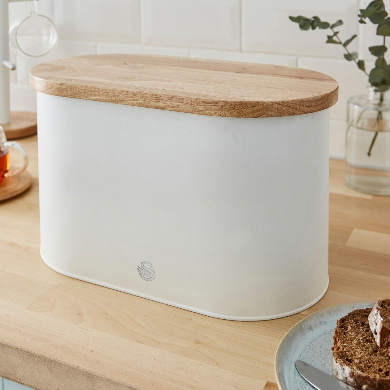 Swan Nordic White Bread Bin Canisters Mug Tree & Towel Pole Matching Kitchen Set