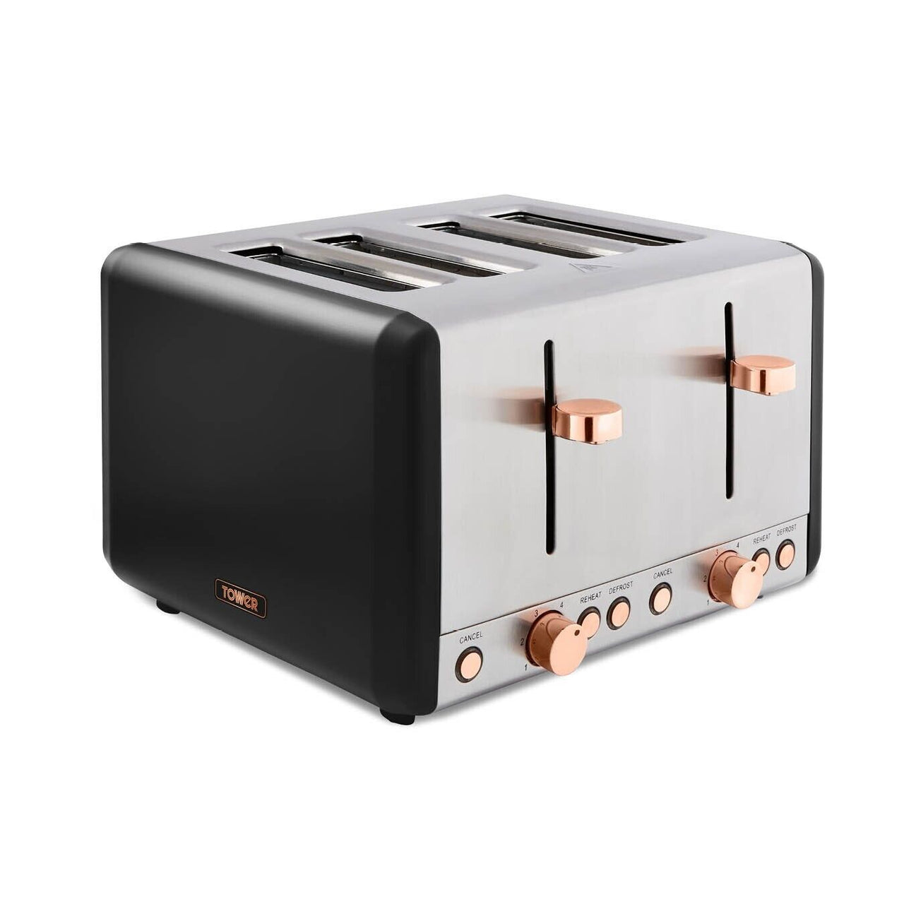 Tower Cavaletto Black & Rose Gold 4 Slice Toaster T20051RG 3 Year Guarantee