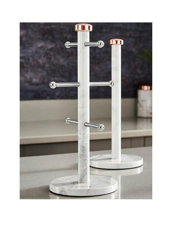 Tower Rose Gold & Marble Effect 3 Storage Canisters, Mug Tree &  Towel Pole Set