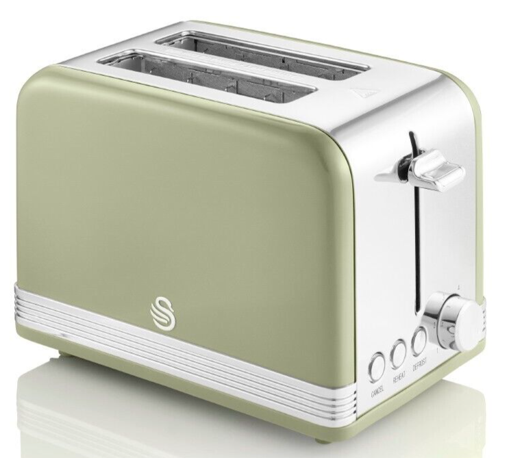 SWAN Retro Green 2 Slice Toaster ST19010GN - 2 Year Swan Guarantee