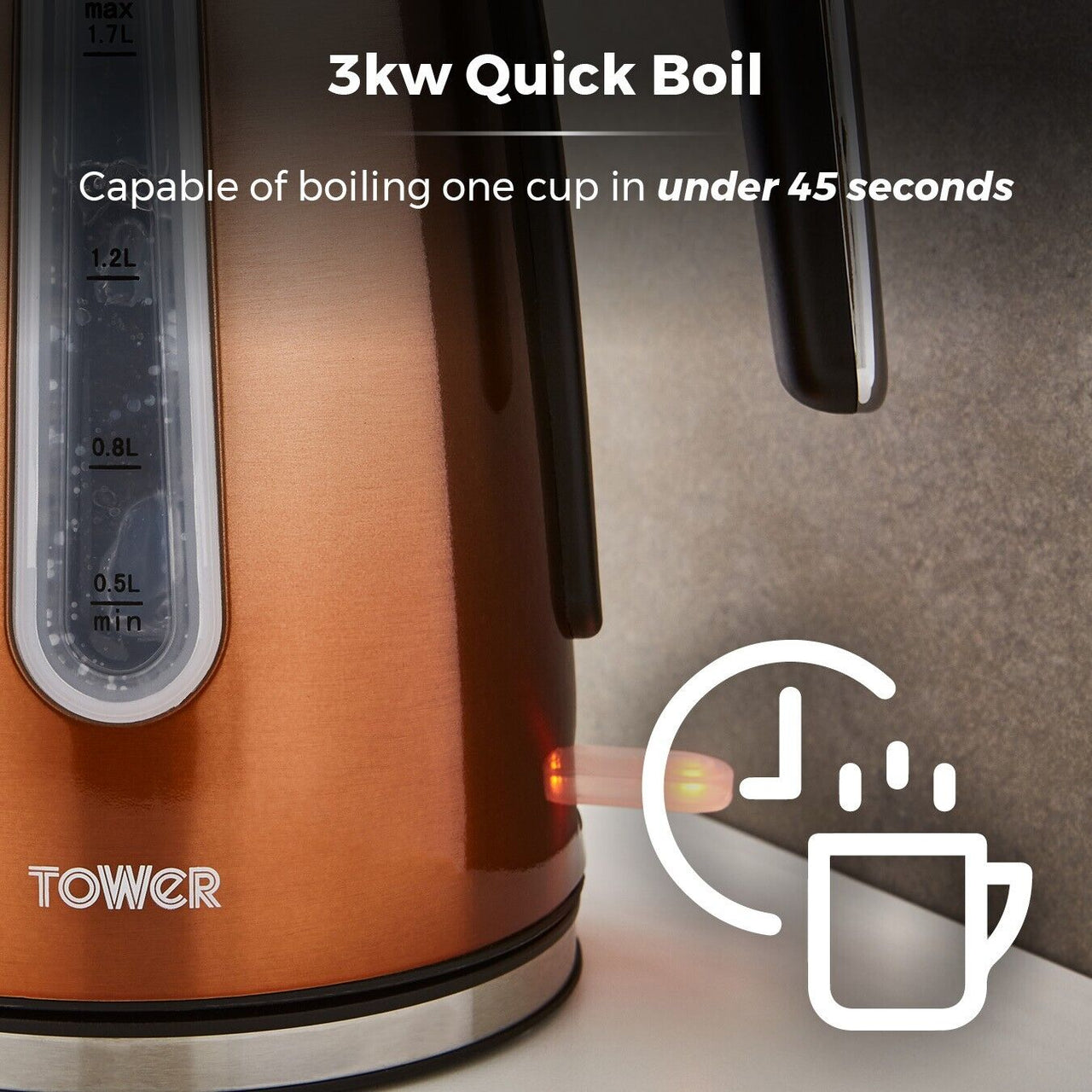 Tower Infinity Ombre 3KW 1.7L Rapid Boil Kettle - Stainless Steel/Copper Shading