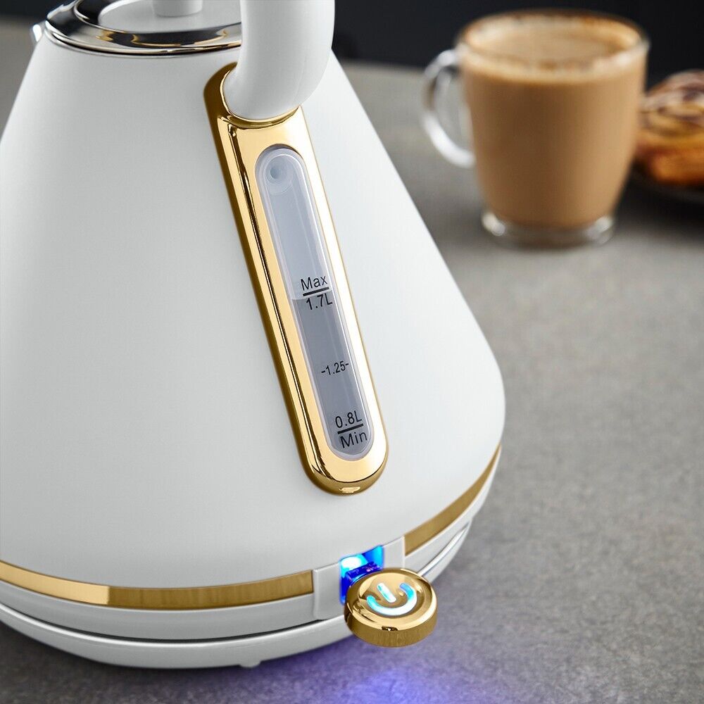 Tower Cavaletto Pyramid Kettle & 2 Slice Toaster White & Gold Accents