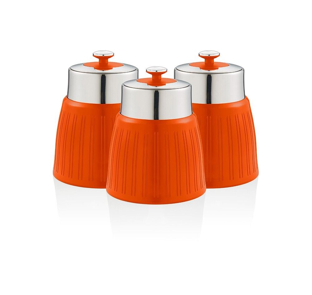 Swan Retro Orange Tea, Coffee & Sugar Canisters Set of 3 Kitchen Storage Set