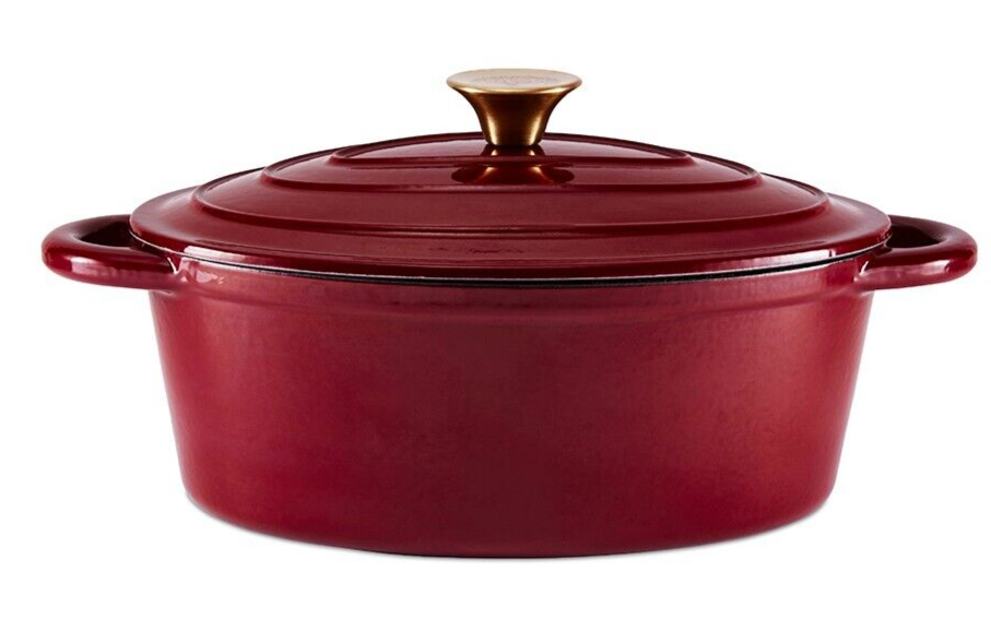 Barbary & Oak Foundry 29cm Oval Cast Iron Casserole Dish in Bordeaux Red with 25 Year Guarantee