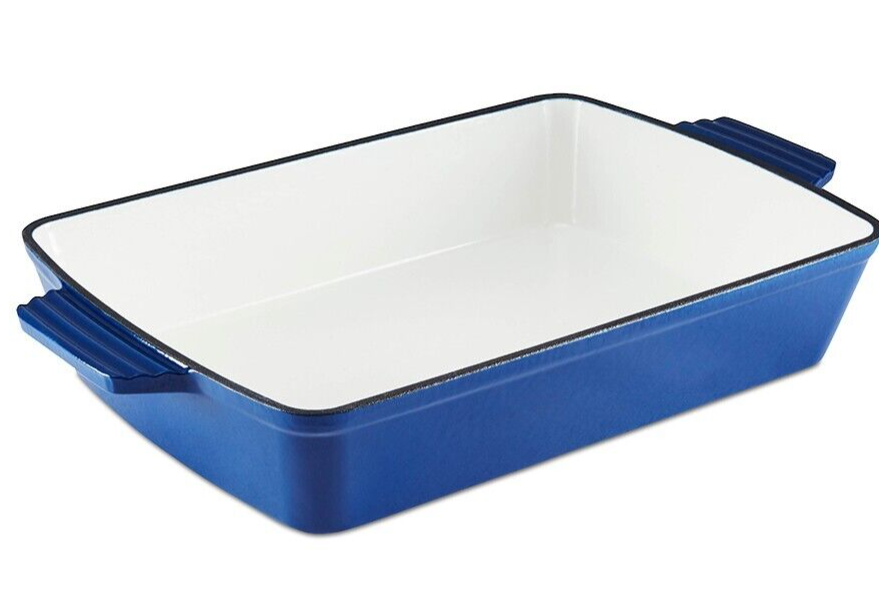 Barbary & Oak 39cm Cast Iron Rectangular Roaster in Limoges Blue with 25 Year Guarantee